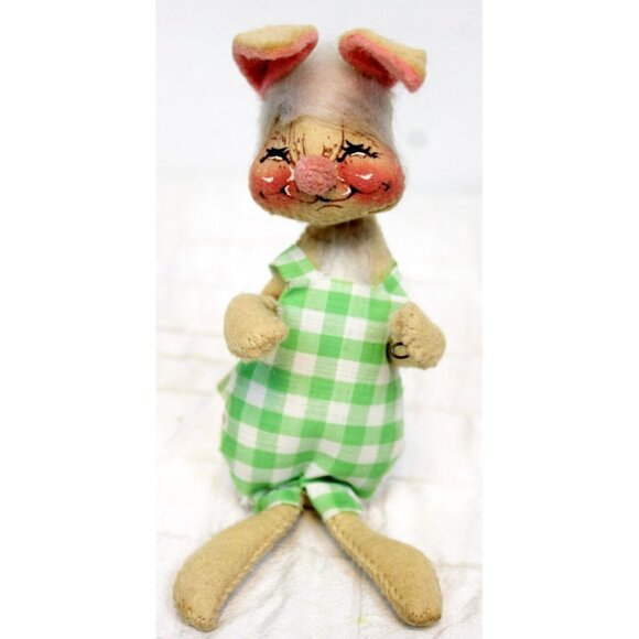 VTG 1976 Annalee Mobilitee Doll Boy Bunny Rabbit Easter Spring Overalls Plaid - Picture 1 of 10